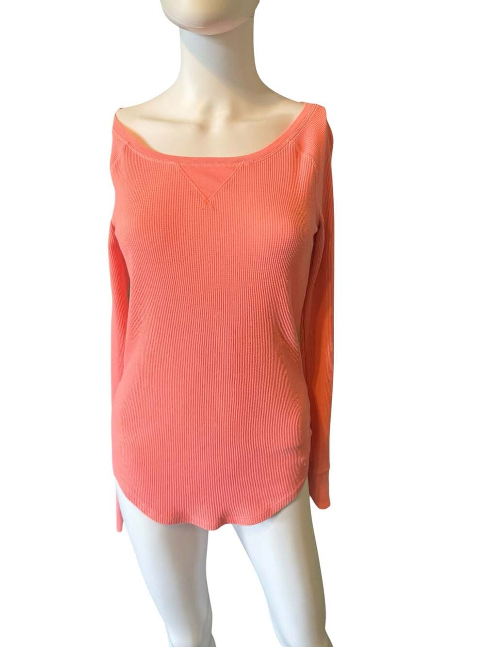 Pink Victoria's Secret Coral Orange Waffle Knit Thermal Long Sleeve Top Size S